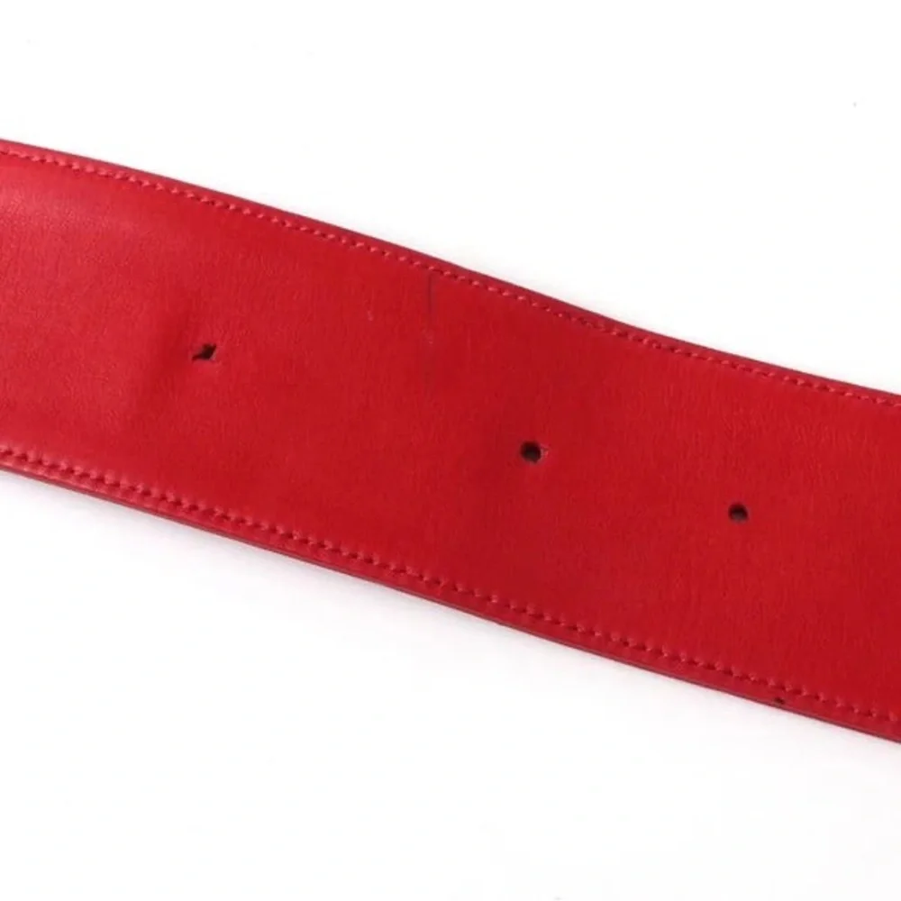Authentic CHANEL wide red leather gold hardware vintage belt 80cm